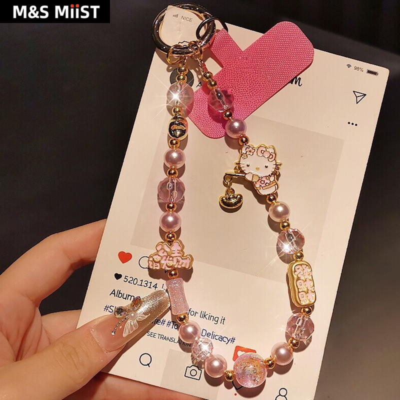 High-End Lucky Cat Phone Chain Lanyard, Short Wrist Chain, Exquisite Crystal Beads, Outdoor Anti-Lost Phone Hanging Chain