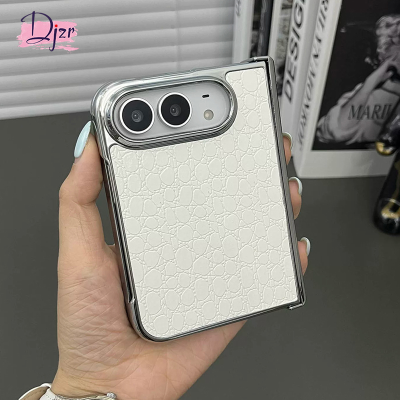 Suitable for iPhone Ultra Phone Case, New Popular Flip Cover with Crocodile Skin Pattern, Elegant White Metal Frame, Apple 18Fold Foldable Screen, Business Fashion Case, Full Coverage Anti-Drop Protective Cover