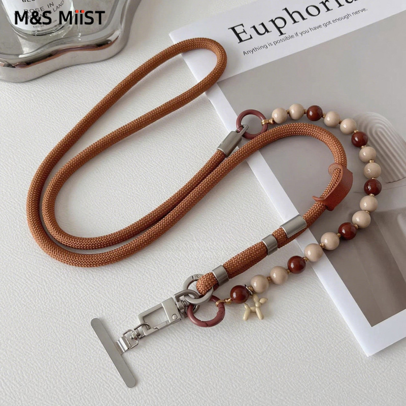 High-End Luxury Round Bead Mobile Phone Chain Pendant, New Style Women's Cross-Body Chain, Exquisite Metal Buckle Beaded Mobile Phone Wrist Chain