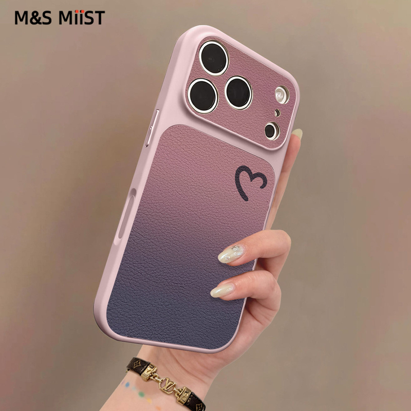 Msmiis Is Suitable for Iphone17Promax Special Mobile Phone Case for Women, New Model 17Air Gradient Heart Pink with Bracelet, Apple 16Pro Liquid Silicone Large Window 15 Anti-Fall Protective Cover