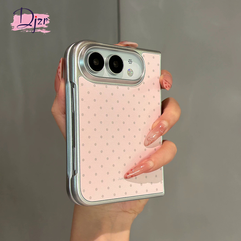 Suitable for Iphoneduo Mobile Phone Case, New Super Popular Leather-Textured Simple Pink Polka Dot Case for Women, Apple 18Fold Wide Foldable Screen Two-Piece Set Ultra Electroplated Full-Cover Anti-Drop Protective Case