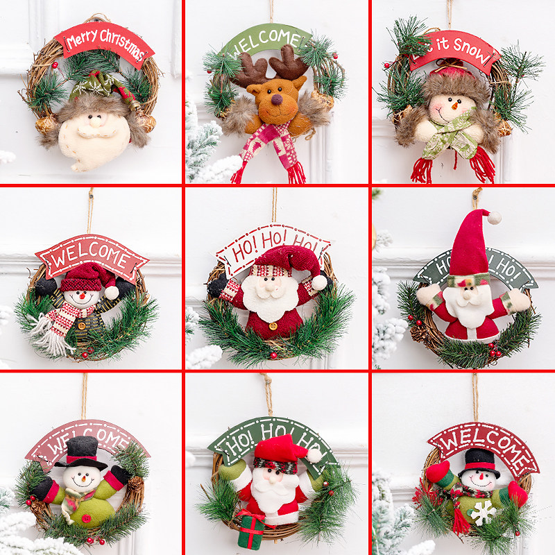 Christmas Decorations Pendant Vine Circle Christmas Scene Arrangement Shop Window Hangings Flowers Ring Door Hanging Rattan Bar Seniors Snowman