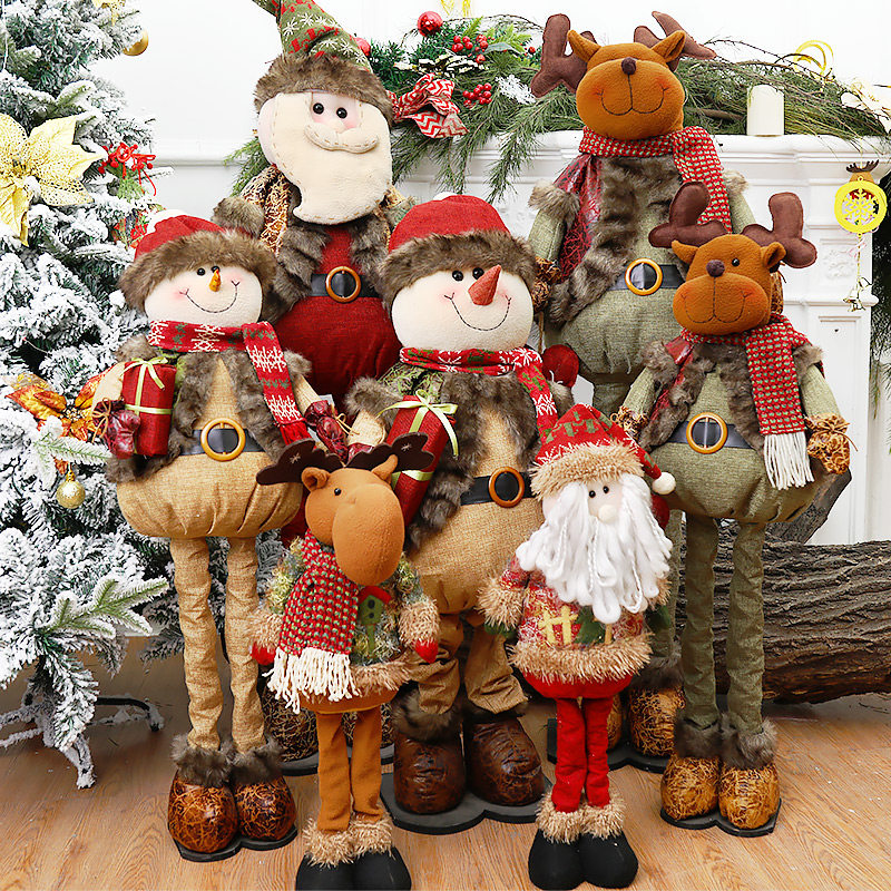 Christmas decoration red old man snowman deer telescopic standing doll doll Christmas children gift window cloth