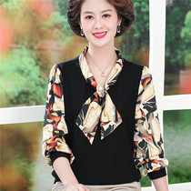 2022 Spring new foreign air splicing in old age fashion moms clothing fake two undershirt loose long sleeve T-shirt