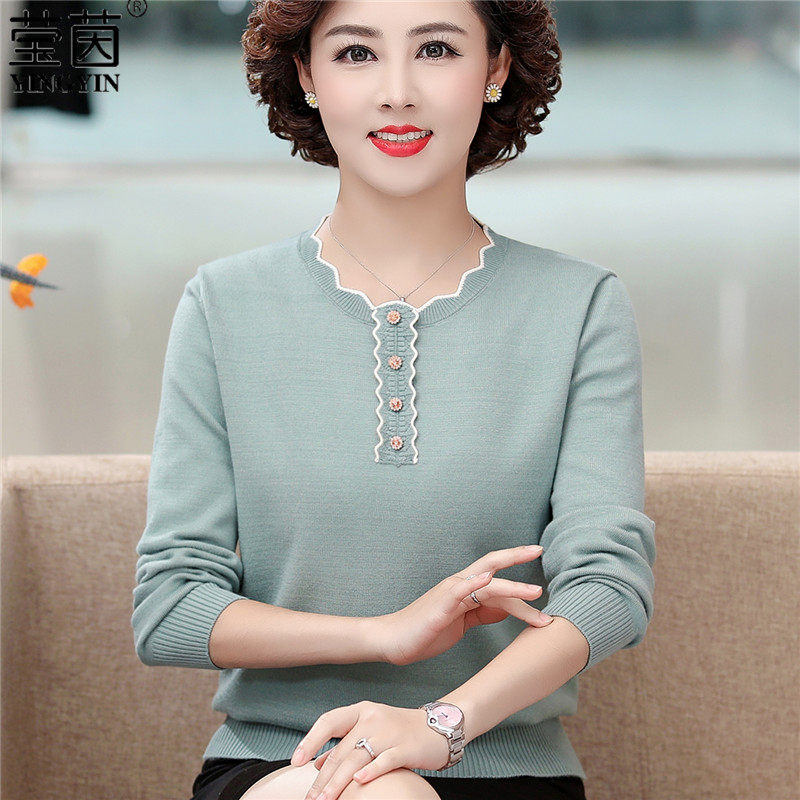 Mom-in-spring clothing Little shirts 2022 new 100 hitch-knit weaters 40-50 mid-aged female sweaters undershirt