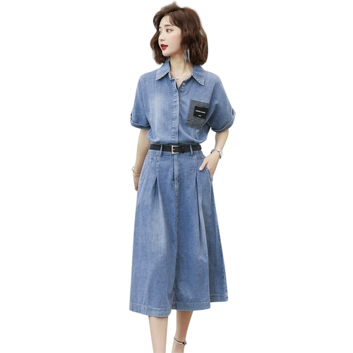 Летнее джинсовое платье, ретро приталенный корсет, рубашка, юбка, коллекция 2023, в корейском стиле, большой размер