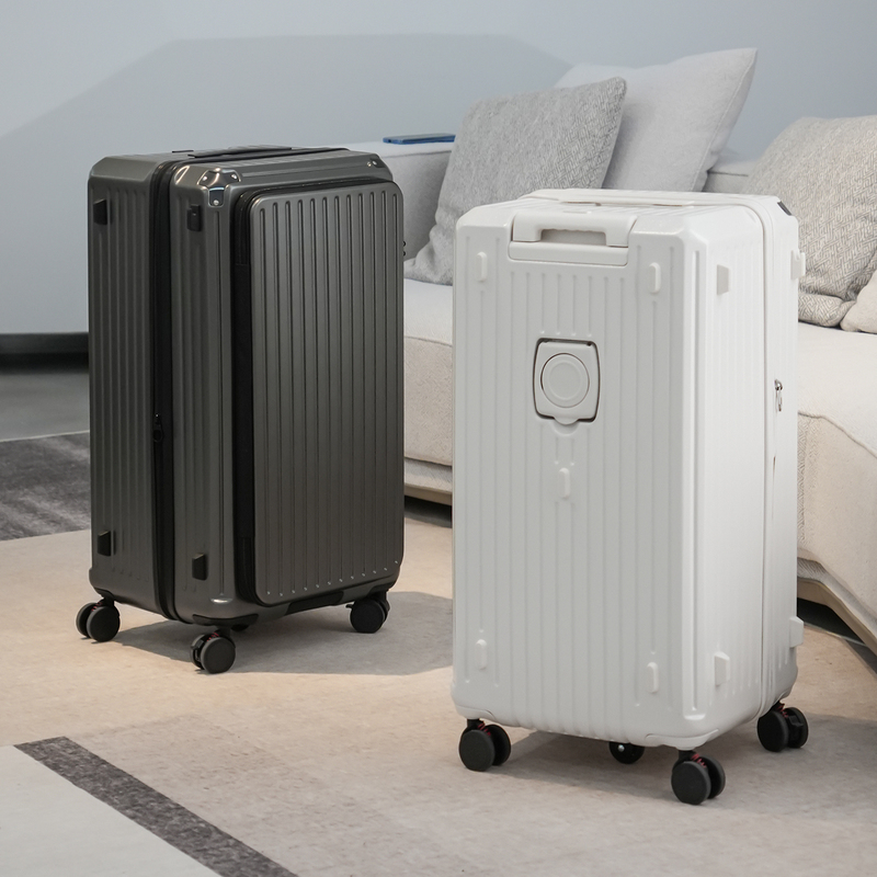 Side-Opening Expandable Cup Holder Suitcase, Large Capacity Student Zipper Suitcase, Large Capacity Women's Trolley Case, Five-Wheel Men's Travel Suitcase
