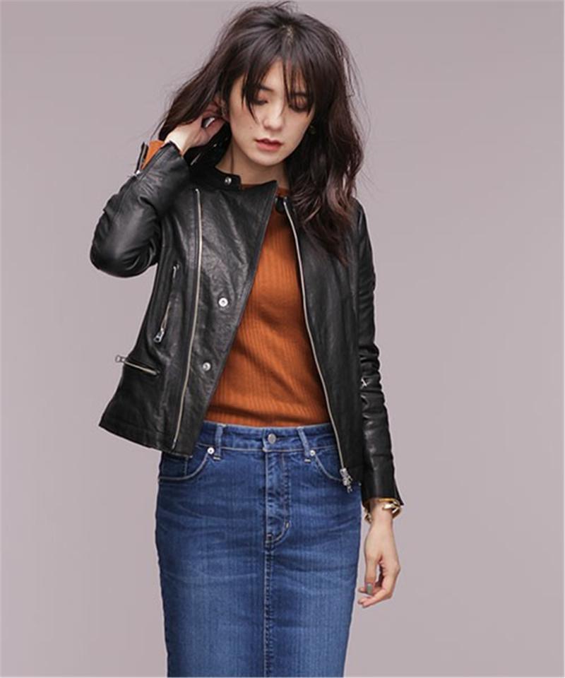 Công ty thương mại Nhật Bản 2018 mùa thu mới Ý dầu sáp da cừu nặng rửa da gấp cổ da nữ áo vest da