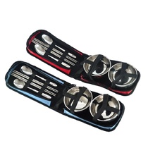 Outdoor camping hiking barbecue travel fitness stainless steel portable tableware couple set picnic bag