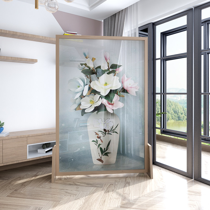 Modern simple Chinese solid wood screen severance living room bedroom hotel tea house customizable flower walnut wood