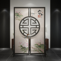 Modern new Chinese solid wood partition Xuanguan Living room Half overdraft log round flower window partition book room Bedroom screen
