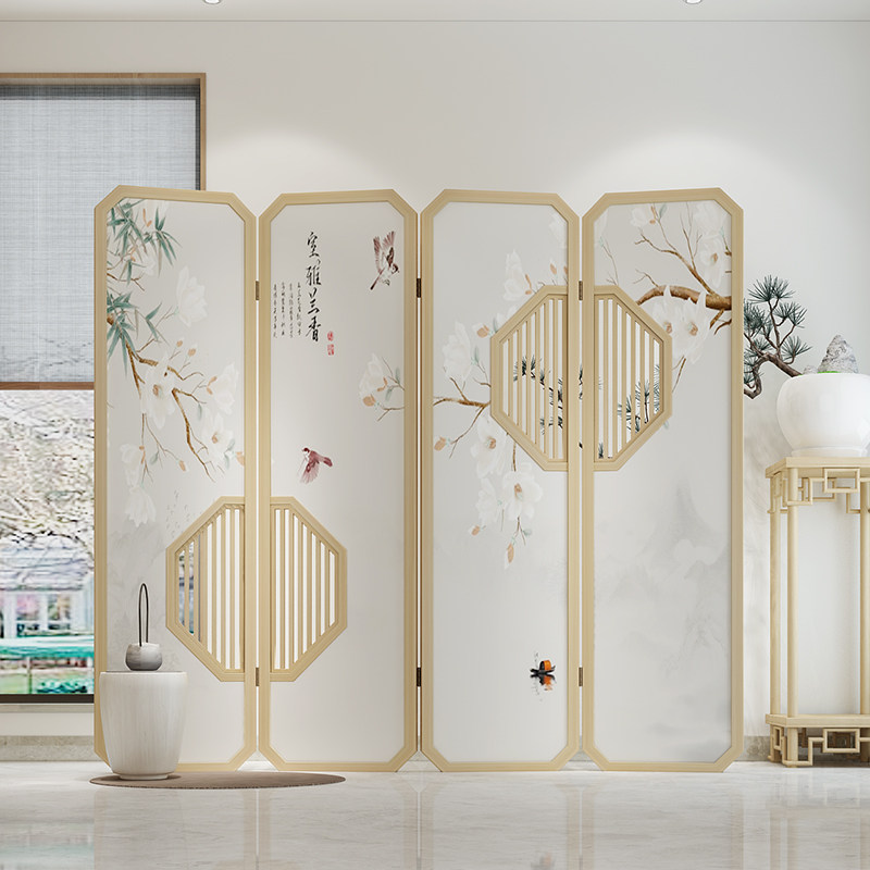 Modern Chinese-style screen partition creative living room folding screen foldable mobile solid wood hall partition can be customized
