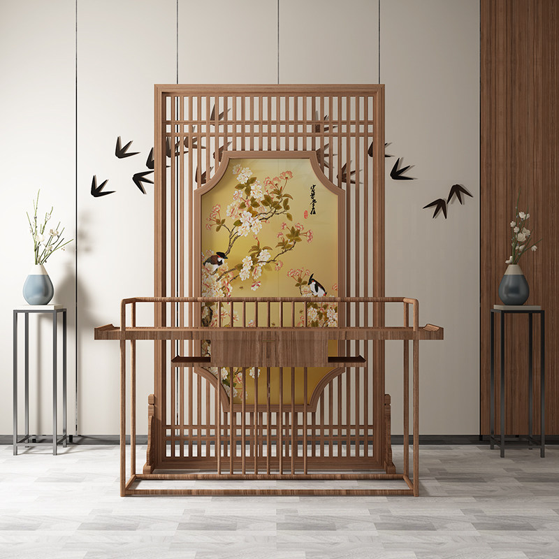 Modern New Chinese Solid Wood Diversity Mega Living Room Mobile Seat Screen Bedroom Screen Hotel Customized Design White Wax Wood