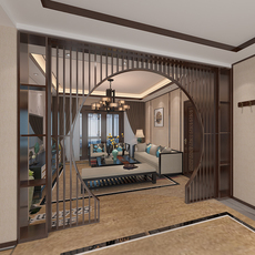 напольная ширма 现代中式实木屏风隔断客厅书房圆形拱门栅栏月洞门置物架进门入户