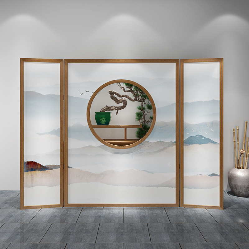Modern new Chinese solid wood partition Xuanguan Living room Book room Buyi Screen Hotel Tea Society Custom Screen Partition