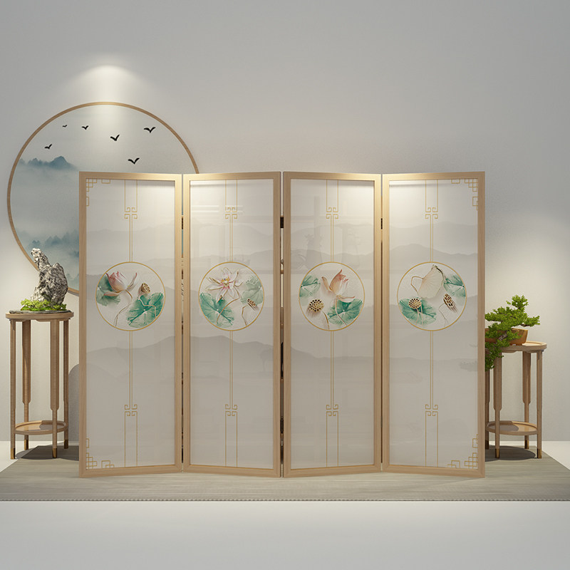 New Chinese modern minimalist solid wood screen partition living room bedroom folding screen book room tea room hotel single fan removable