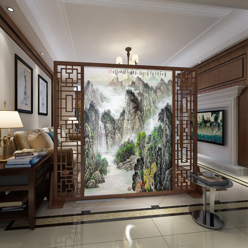 Chinese Modern Environmentally Friendly Feng Shui Screen Red Oak Wood Solid Wood Seat Screen Office Living Room Hotel Hollowed-out Partition White Wax Wood