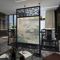 Chinese modern environmental Feng Shui screen Red oak solid wood seat screen Office living room hotel hollow partition screen