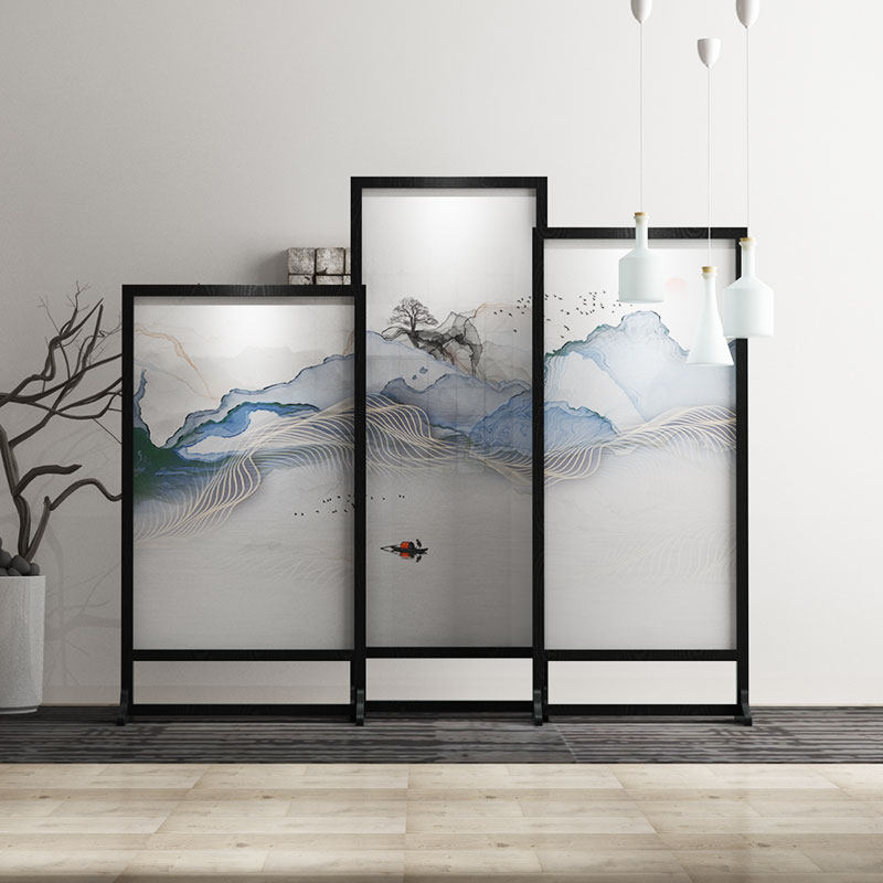 Modern Chinese simple solid wood screen Living room bedroom partition screen Tea room study movable seat screen partition