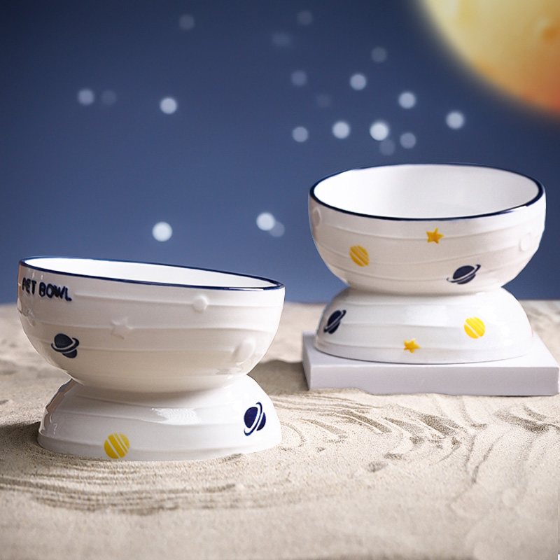 Cat Bowl Ceramic Cat Food Bowl Pet Pitched High Foot Pooch Water Bowl protection Cervical Food Bowl Anti-Felon Cat Food Basin