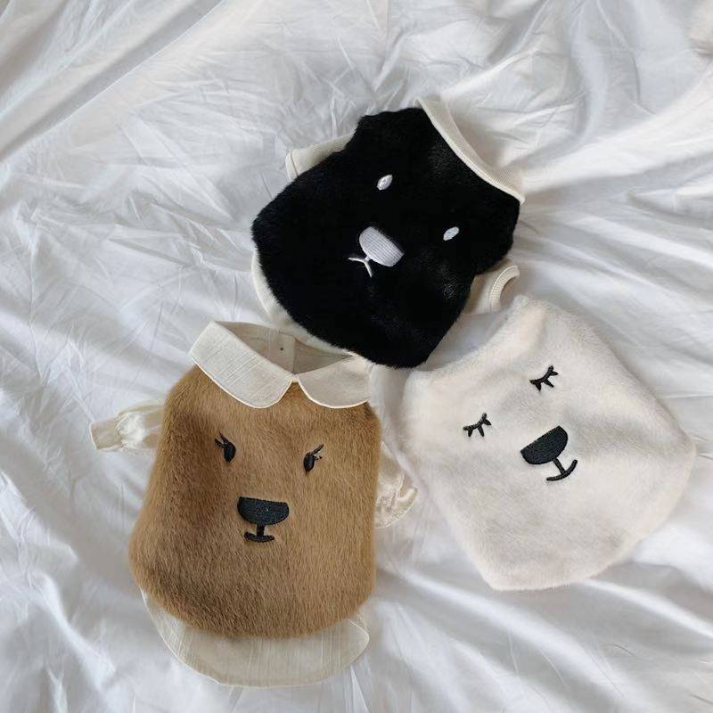 THE PAWS Milk Bag Belle Stick (Your Bear) Winter Eco-Friendly Rabbit Hair Embroidered Vest Pet Clothes