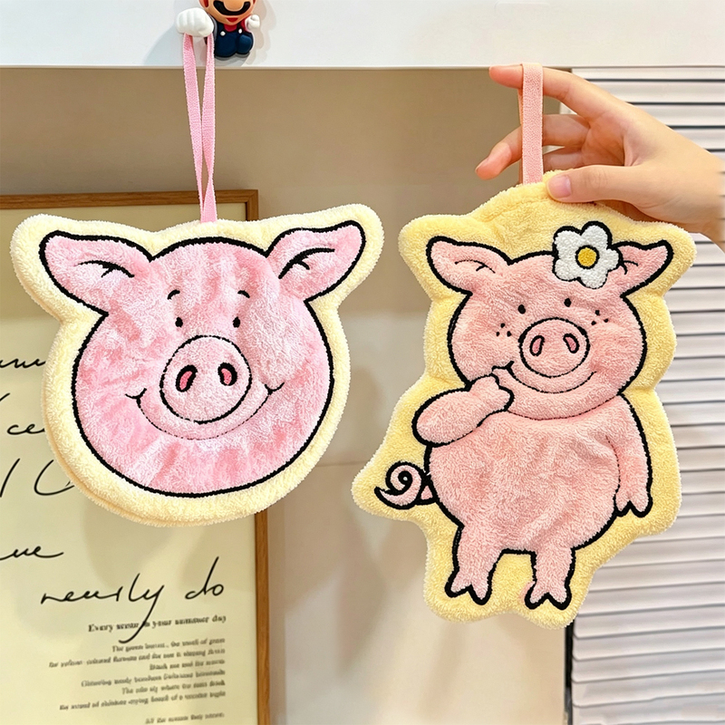 Cute Cartoon Martha Pig Hand Towel Hanging Type Absorbent Quick-Drying Children's Piggy Handkerchief Thickened Coral Fleece Towel
