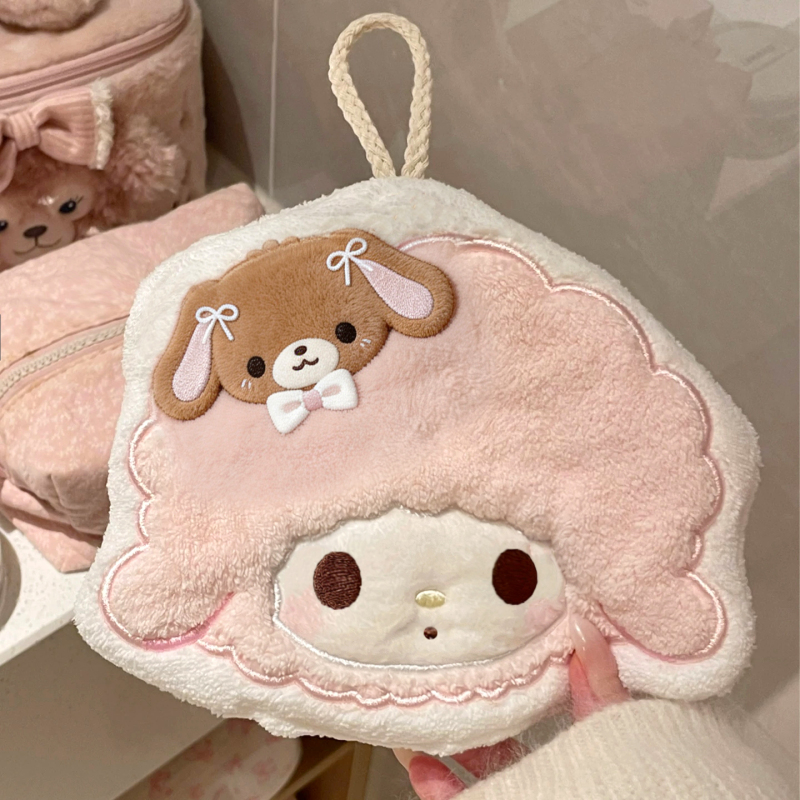 Cute Cartoon Girl Heart Bunny Hand Towel Hanging Type for Kitchen and Bathroom, Coral Fleece, Absorbent, Thickened, Soft Towel