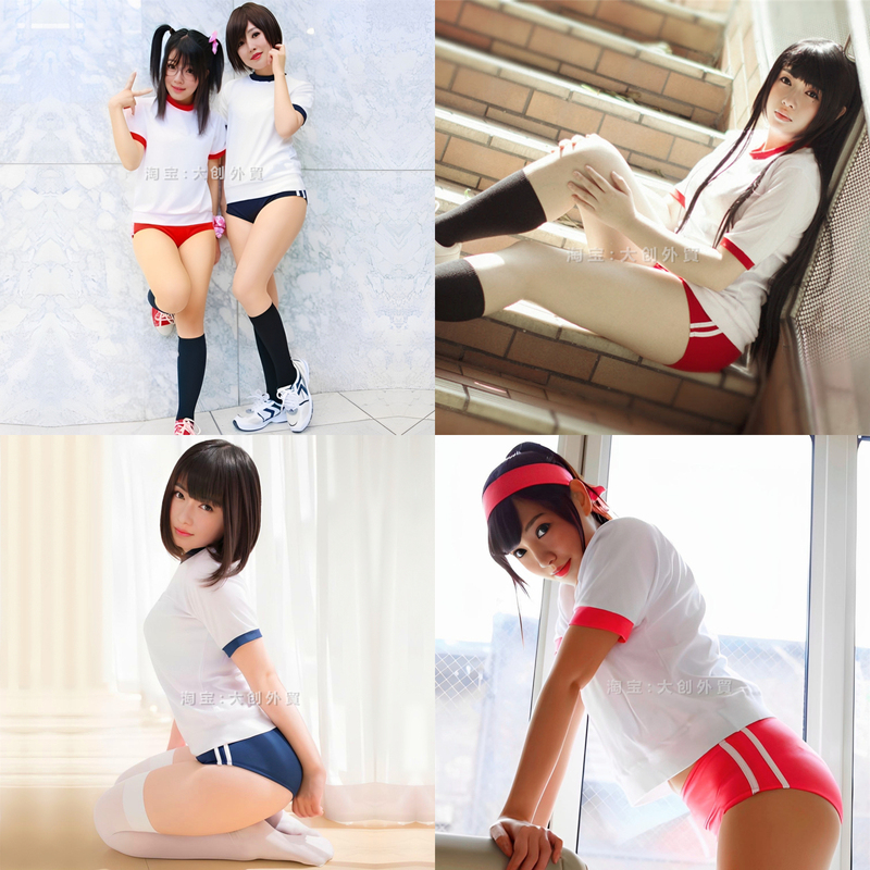 2-Piece Set Japanese Style Cos Male and Female Student Sports Gymnastics Academy Jk Uniform T-Shirt Triangle Shorts Volleyball Cheerleader