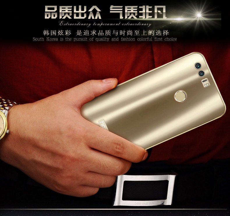 iy Ultra Slim Lightweight Aluminum Metal Bumper Dazzle Color Acrylic Back Cover Case for Huawei Honor 8