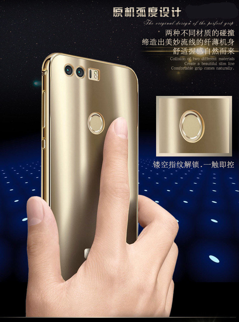 iy Ultra Slim Lightweight Aluminum Metal Bumper Dazzle Color Acrylic Back Cover Case for Huawei Honor 8