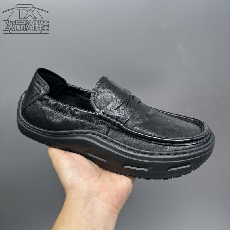 European Genuine Leather Thick-Soled Lightweight Breathable Loafers for Men 2026 Autumn New Comfortable Slip-On Casual Shoes