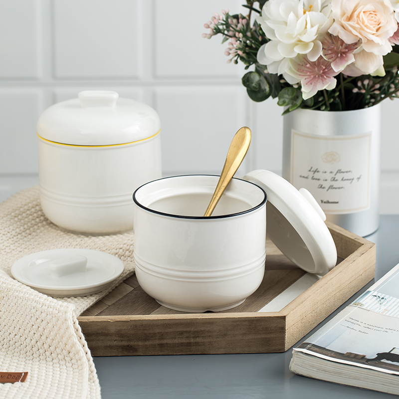 Ming up with cover ceramic cup water stew stewed bird 's nest small steamed egg to use double cover household stew pot soup bowl bladder