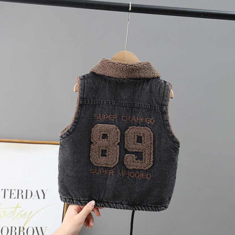 Children's waistcoat vest autumn winter warm vest boy Gardenim waistcoat outside wearing lamb suede Korean version Chaobao BMW Bundesliga