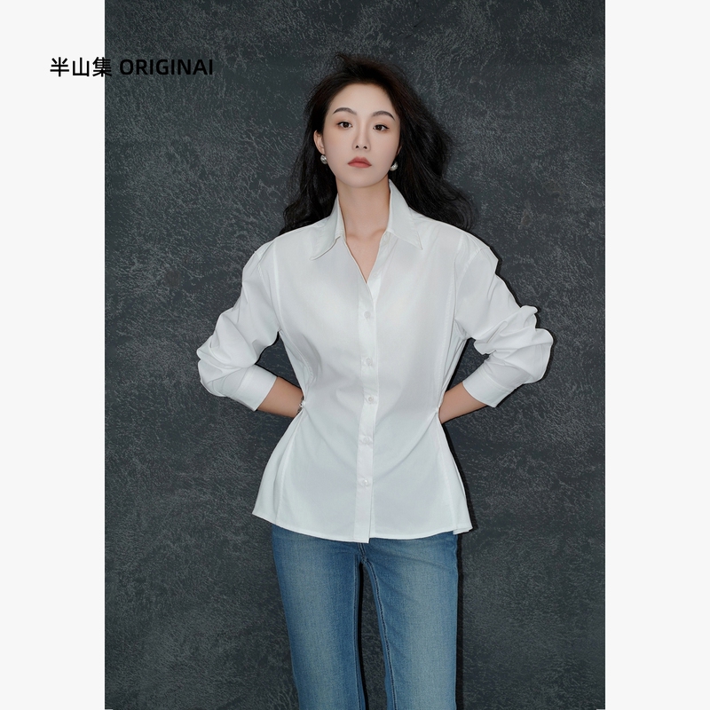 Banshanji [No-Iron Shirt] French-Style Long-Sleeved Waist-Cinching Slimming Shirt Top for Women 255