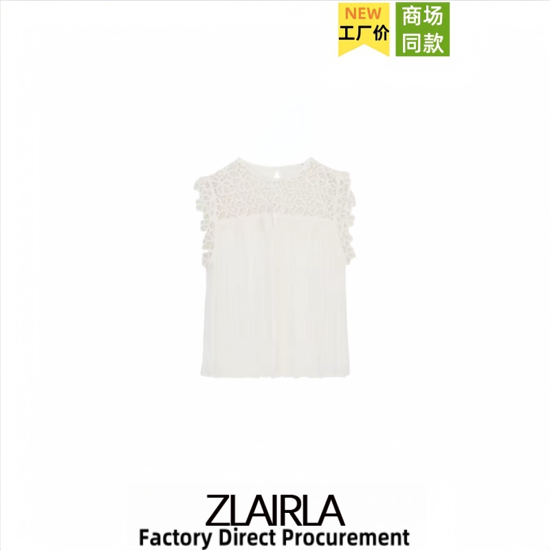 Za Women's Spring and Summer New Style Sweet Loose Round Neck Cut Out Lace Splicing Sleeveless Vest Top 3897076