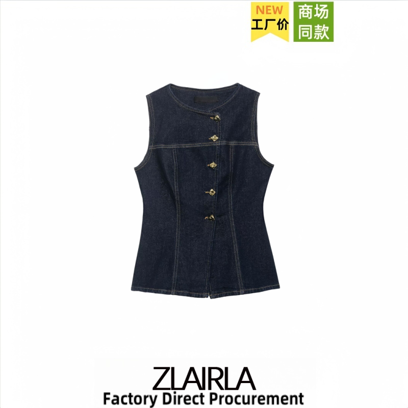 Za Women's Clothing Spring/Summer New Commuting Style Casual Sleeveless Round Neck Denim Slim Vest 6147178