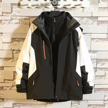 Outdoor Jacket for Men and Women, Autumn and Winter Style, Trendy Brand, Three-In-One Detachable, Waterproof, Windproof, Fleece-Lined, Thickened, Warm Coat