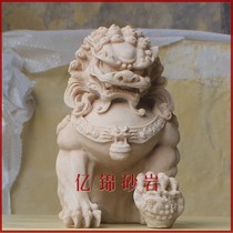 Artificial sandstone round sculpture relief indoor and outdoor fortune feng shui lion courtyard door ornaments sculpture pair