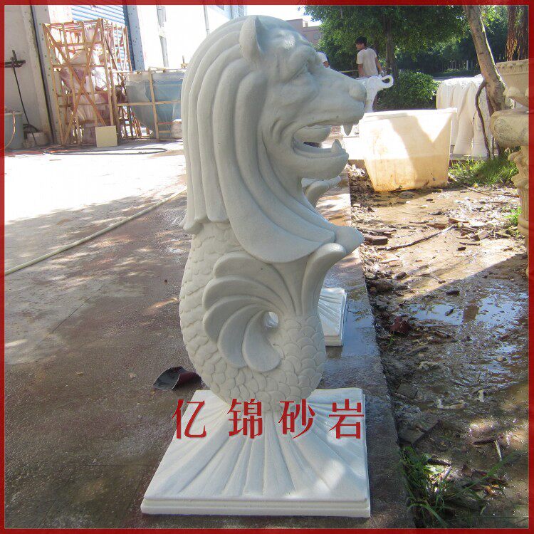 Sandstone carved fountain decoration-outdoor water landscape landscape sculpture decoration-water lion body fish tail
