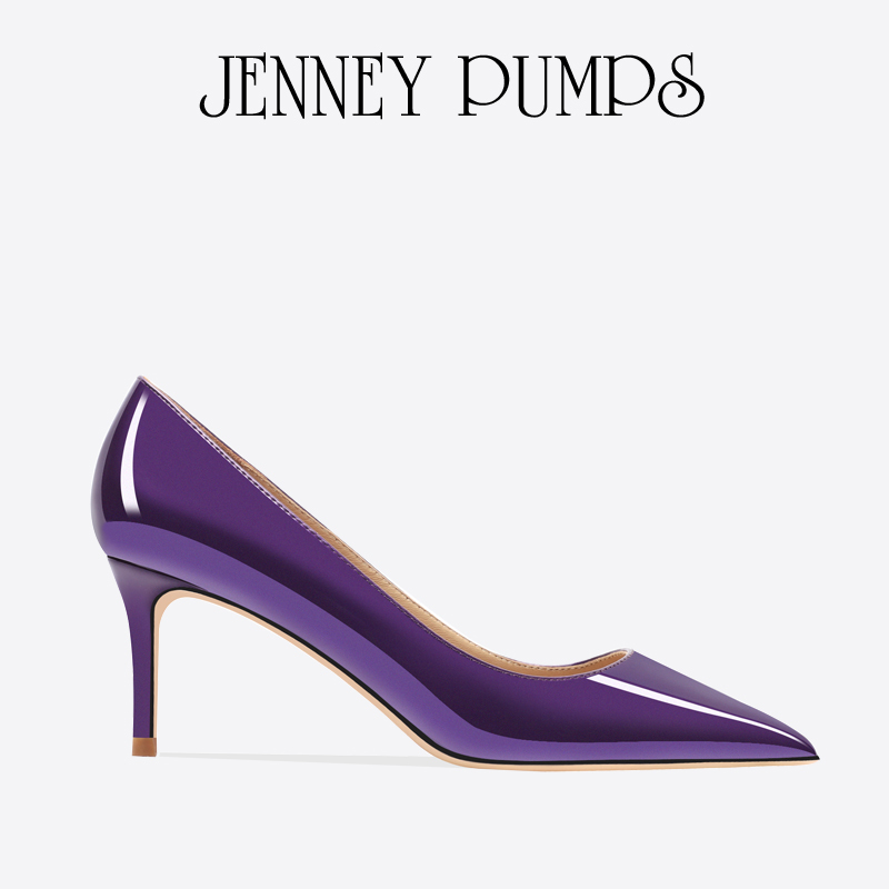Zhou Zhenjie Series [Golden Seal and Purple Ribbon] Nude Patent Leather High Heels Women's Stiletto Pointed Toe Genuine Leather Niche Shoes