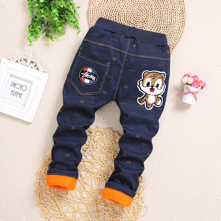 Quần jean bé trai mùa đông dày cộng với nhung trẻ em quần dài giản dị Quần cotton trẻ em béo quần áo bé gái