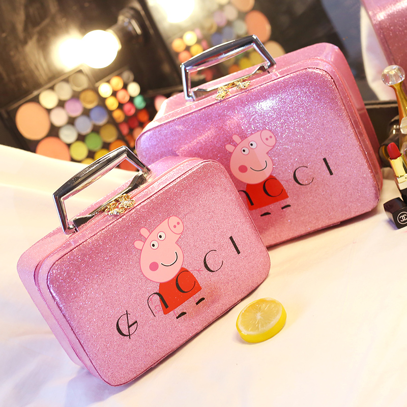 Small pig cartonized makeup bag woman portable cute Korean style large capacity containing box Pinned box portable custom print LOGO