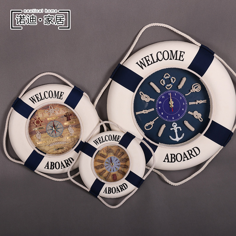 Foam rope knot lifebuoy wall hanging crafts wall clock Mediterranean style home Bar shop store decoration