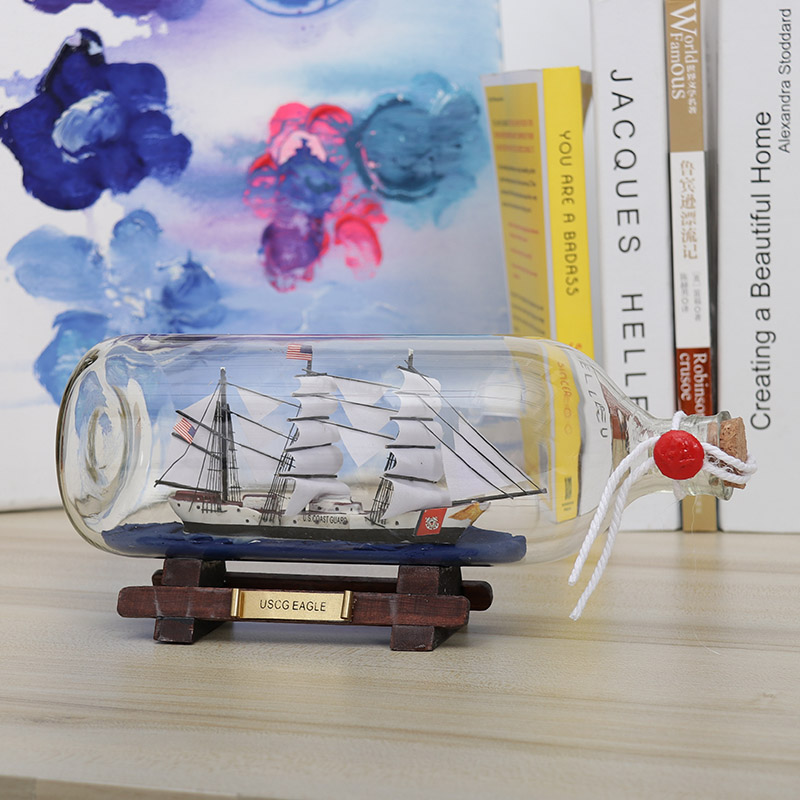 Bottle in boat Drift bottle Mini sailing craft Craft Gift Hem model Mediterranean Children's room Home Living room Decorative Hem