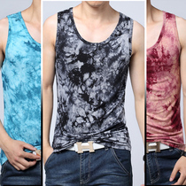 Ice mercerized cotton sports printing tie-dye vest mens tide large size Punk round neck sleeveless undershirt Camouflage cut sleeve T-shirt