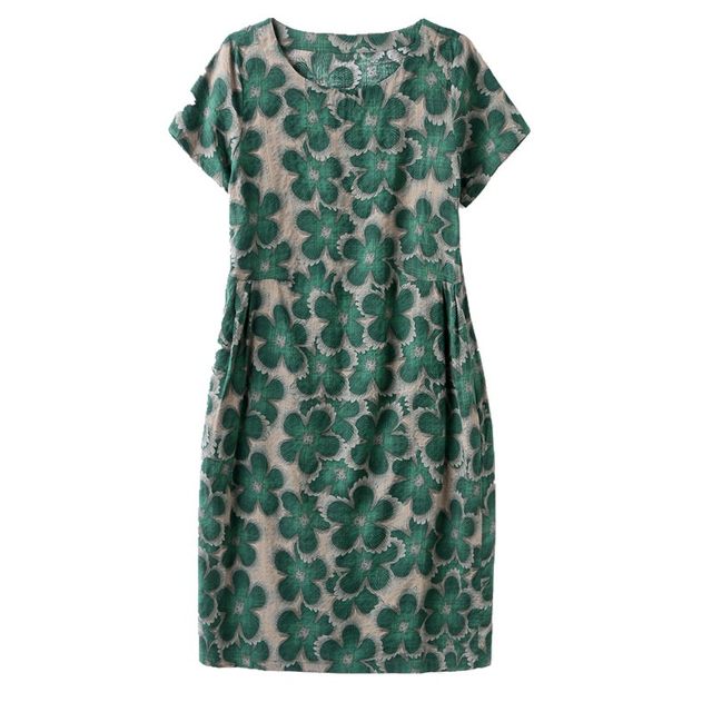 Cotton and linen floral dress for women summer 2024 new loose fit belly-covering slimming mid-length a-line linen printed skirt