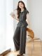 Old Money Style Fashion Suit for Women Summer 2025 New Casual Elegant Short-Sleeved Waist Shirt Wide-Leg Pants Two-Piece Set