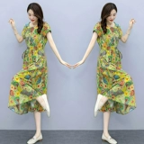 Длинное летнее платье, приталенная длинная юбка, из хлопка и льна, средней длины, на шнурках, цветочный принт