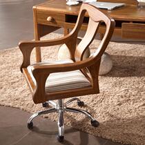 Full solid wood computer chair swivel chair home book chair leisure furniture chair fixed armrest leather office chair