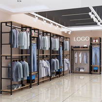  Clothing store display rack floor-to-ceiling double-layer hanger mens and womens clothing store shelf display cabinet hanging clothes rack wrought iron